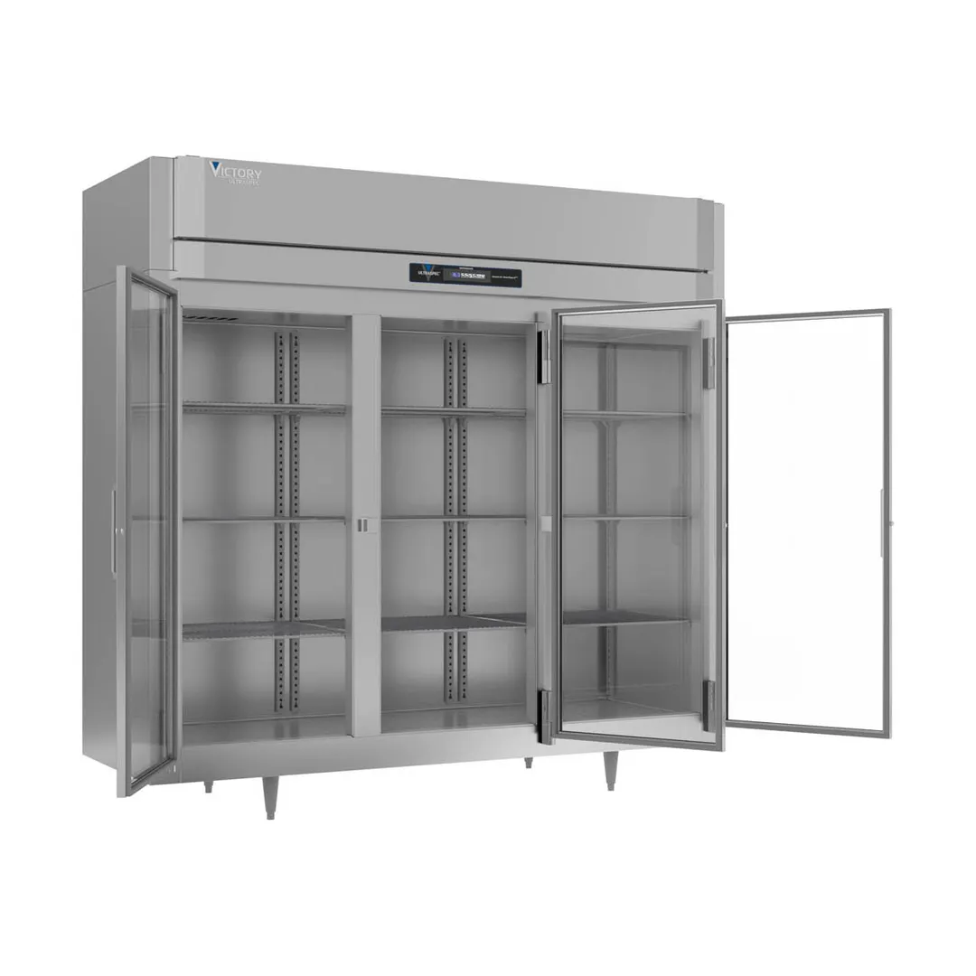 Victory RSA-3D-S1-EW-G-HC 86" 3-Section Wide Reach-In Refrigerator w/ 3 Glass Swing Full Doors, Aluminum Interior, 74 cu. ft.