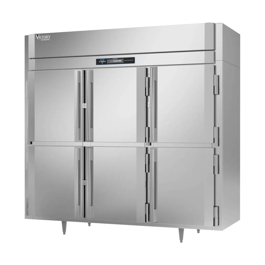 Victory RSA-3D-S1-EW-HD-HC 86" 3-Section Wide Reach-In Refrigerator w/ 6 Solid Swing Half Doors, Aluminum Interior, 74 cu. ft.