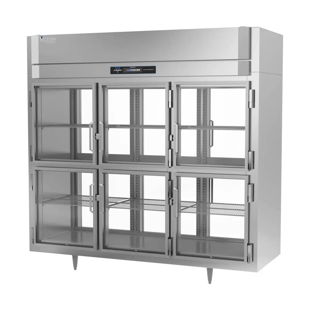 Victory RSA-3D-S1-EW-PT-HG-HC 3-Section Wide Pass-Thru Refrigerator w/ 12 Glass Swing Half Doors, Aluminum Interior, 80 cu. ft.