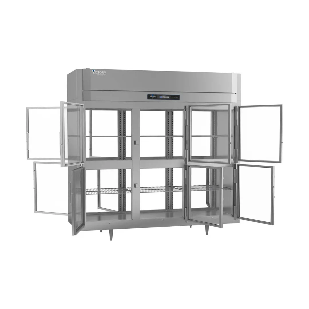Victory RSA-3D-S1-EW-PT-HG-HC 3-Section Wide Pass-Thru Refrigerator w/ 12 Glass Swing Half Doors, Aluminum Interior, 80 cu. ft.