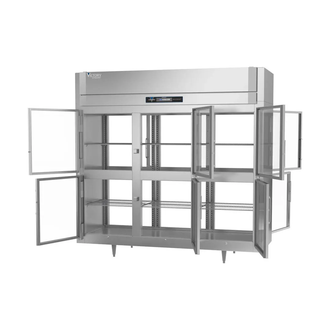 Victory RSA-3D-S1-EW-PT-HG-HC 3-Section Wide Pass-Thru Refrigerator w/ 12 Glass Swing Half Doors, Aluminum Interior, 80 cu. ft.