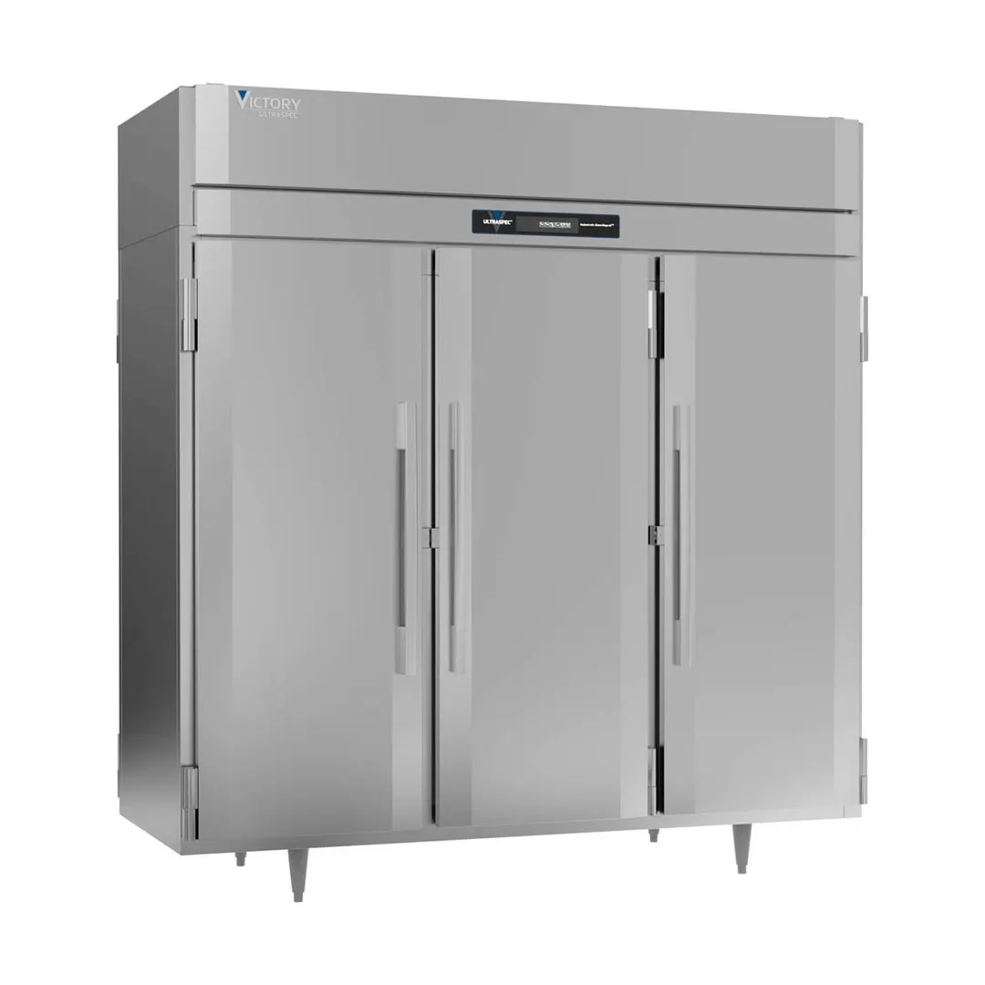 Victory RSA-3D-S1-PT-HC 78" 3-Section Pass-Thru Refrigerator w/ 6 Solid Swing Full Doors, Aluminum Interior, 74 cu. ft.