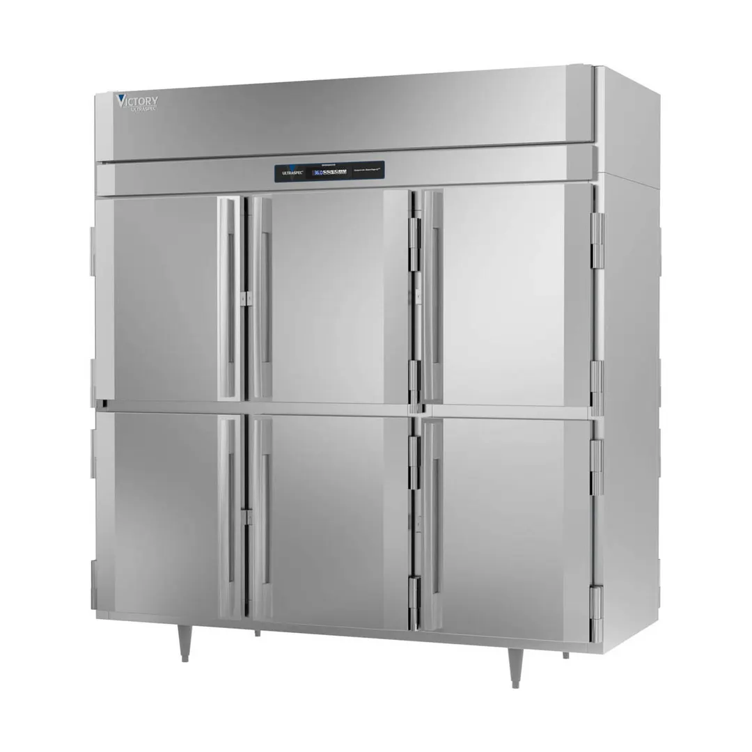 Victory RSA-3D-S1-PT-HD-HC 78" 3-Section Pass-Thru Refrigerator w/ 12 Solid Swing Half Doors, Aluminum Interior, 74 cu. ft.
