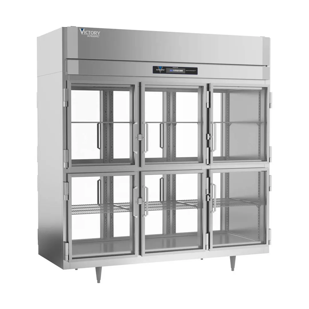 Victory RSA-3D-S1-PTHDGDHC 78" 3-Section Pass-Thru Refrigerator w/ 12 Glass Swing Half Doors, Aluminum Interior, 74 cu. ft.