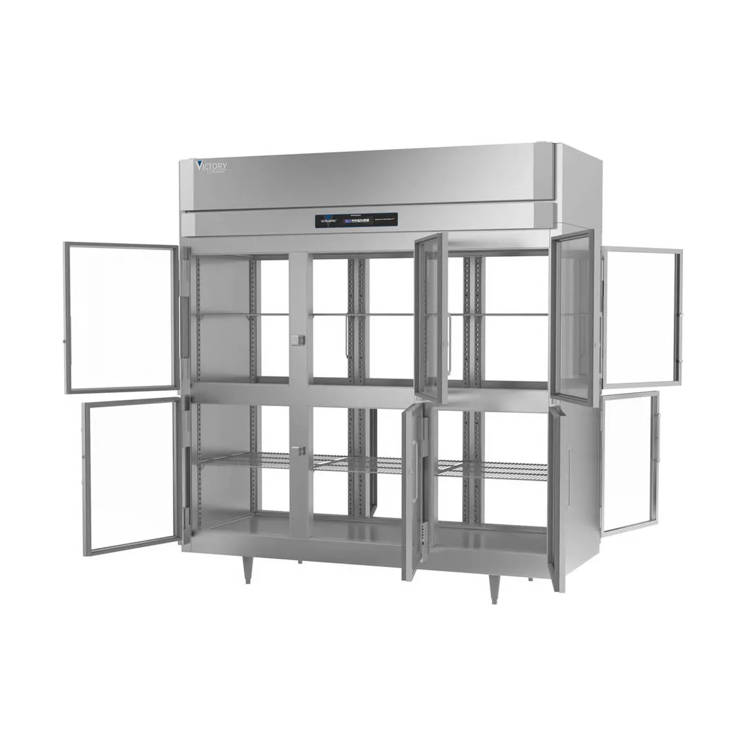 Victory RSA-3D-S1-PTHDGDHC 78" 3-Section Pass-Thru Refrigerator w/ 12 Glass Swing Half Doors, Aluminum Interior, 74 cu. ft.