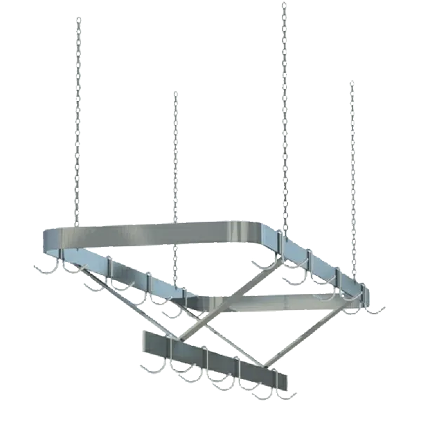 Sapphire Manufacturing SM-CR36 Stainless Steel Triple Bar Ceiling Hung Pot Rack w/ 12 Hooks