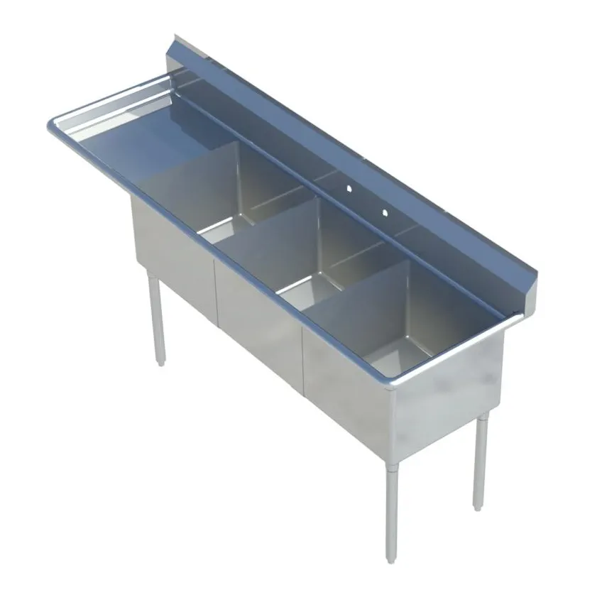 Sapphire Manufacturing SMS-3-1515L 62" Three Compartment Sink, 15"W x 15"L Bowl With Left-Hand