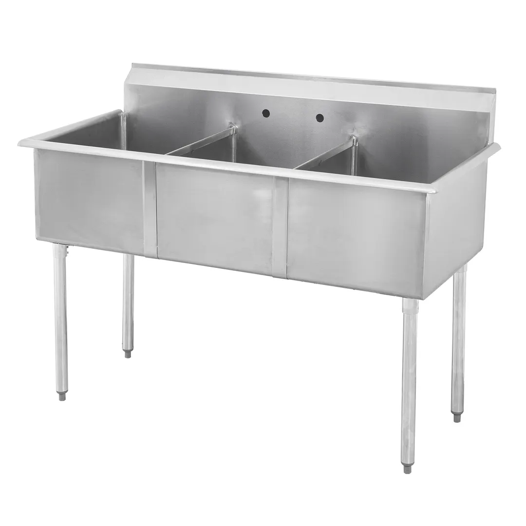 Sapphire Manufacturing SMSQ2424-3 75" Three Compartment Sink, 24"W x 24"L Bowl Without Drainboard