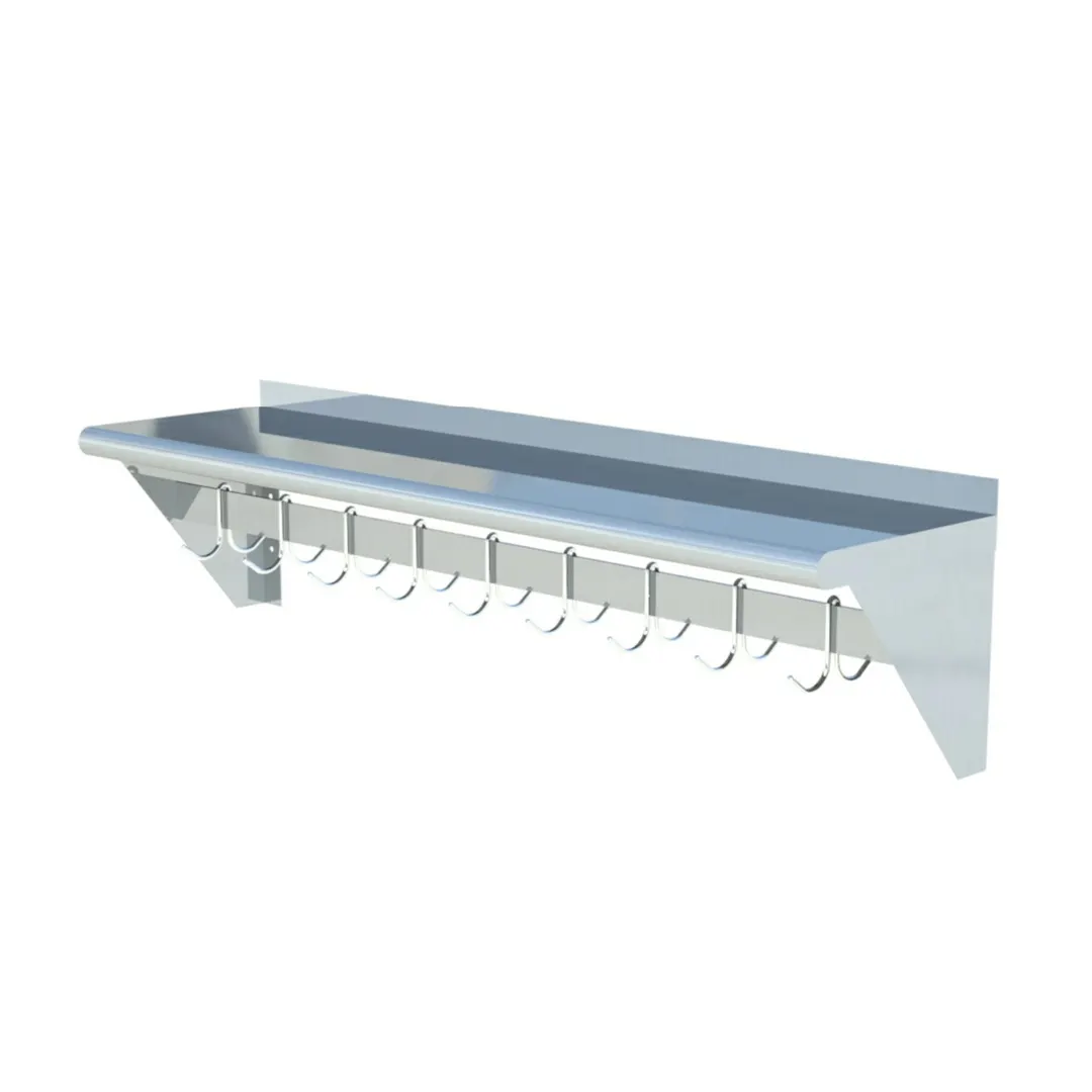 Sapphire Manufacturing SMWP-1296 Wall-Mounted Overshelf with Pot Rack - 96"W x 12"D
