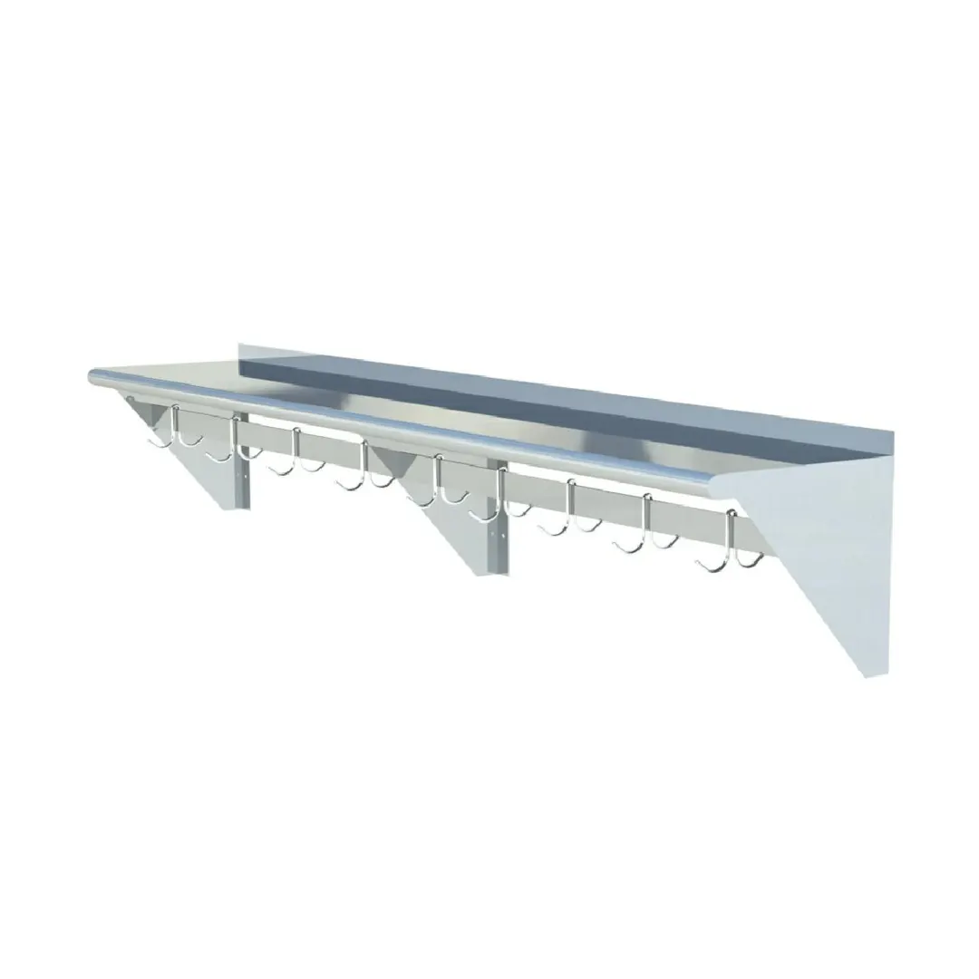 Sapphire Manufacturing SMWP-1572 Wall-Mounted Overshelf with Pot Rack - 72"W x 15"D