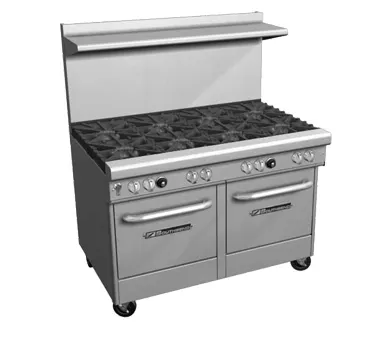 Southbend 4483EE-2CR 48" Gas Restaurant Range w/ (4) Open Burners, 24" Charbroiler, (2) Space Saver Ovens, 286.000 BTU
