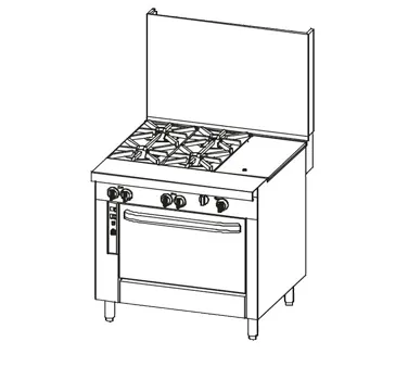 Southbend P36A-TTC 36" Gas Heavy Duty Range, 24" Griddle Left w/ Thermostatic Controls, 12" Charbroiler Right, (1) Convection Oven, 141.000 BTU