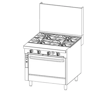Southbend P36A-XX 36" Gas Heavy Duty Range w/ (4) Open Burners, (1) Convection Oven, 225.000 BTU 