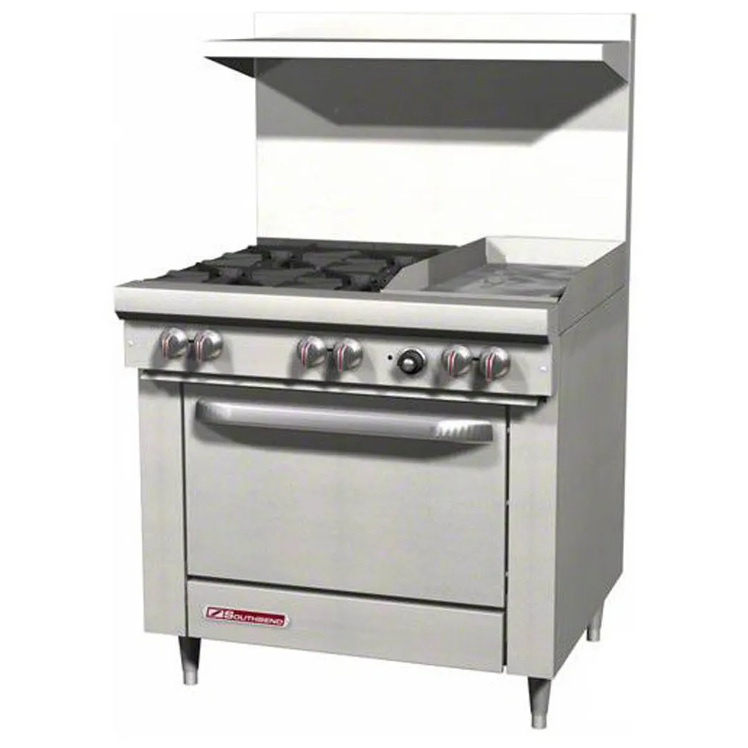 Southbend S36D-1G 36" Gas Restaurant Range w/ (4) Open Burners, 12" Griddle Left, (1) Standard Oven, 165.000 BTU
