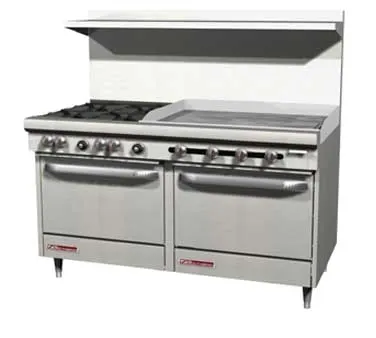 Southbend S60DC-3TL 60" Gas Restaurant Range w/ (4) Open Burners, 36" Griddle Left w/ Thermostatic Controls, (1) Standard Oven, (1) Cabinet Base, 211.000 BTU
