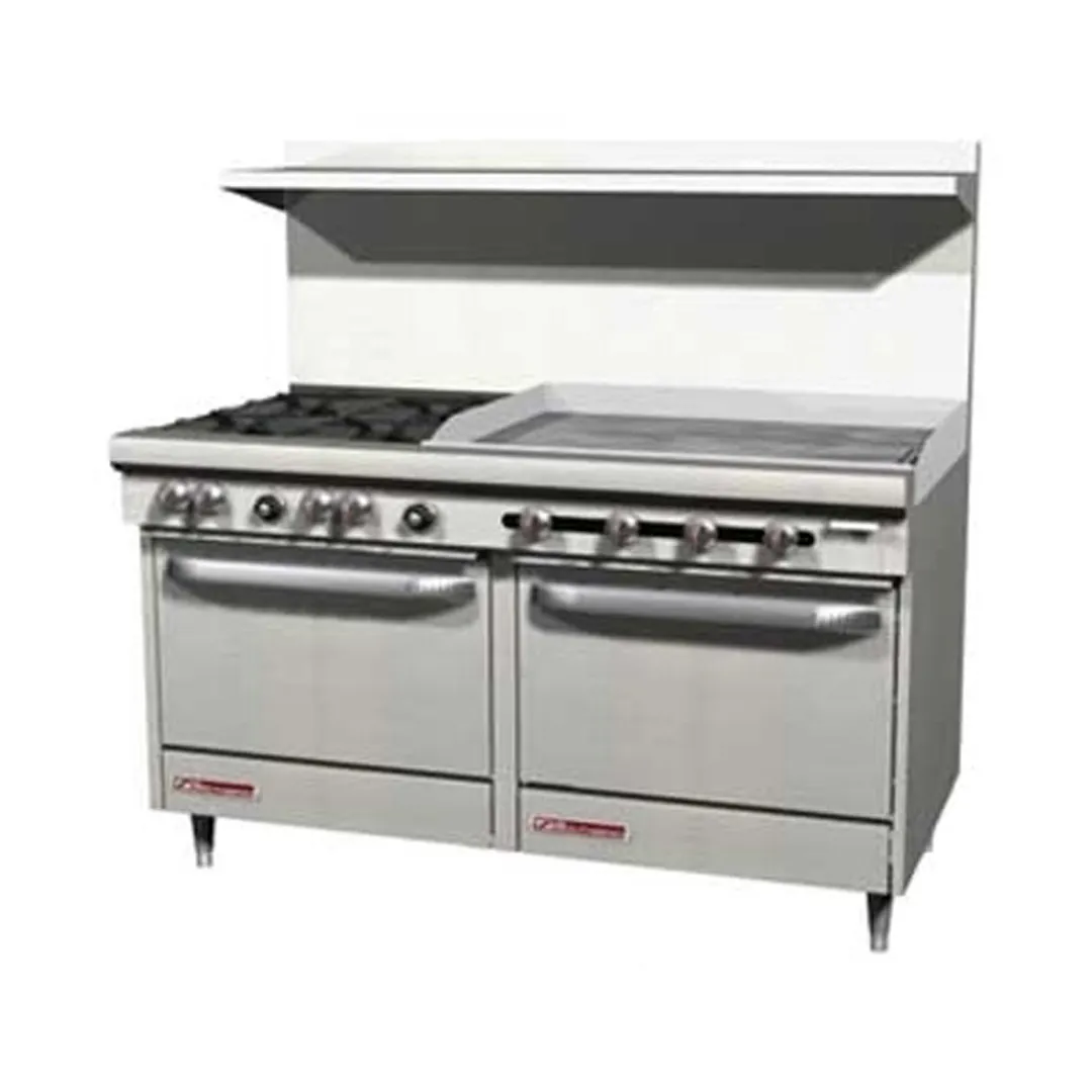 Southbend S60DD-4GR 60" Gas Restaurant Range w/ (2) Open Burners, 48" Griddle Right, (2) Standard Ovens, 206.000 BTU