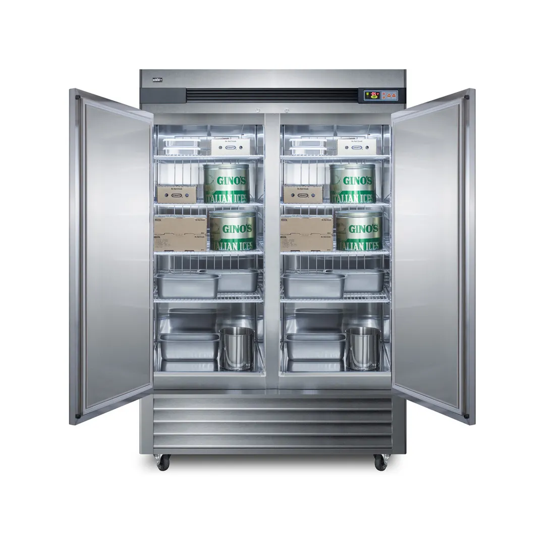 Summit SCFF497 56" Two Section Solid Door Reach-In Freezer, All Stainless Steel, 49 cu. ft.
