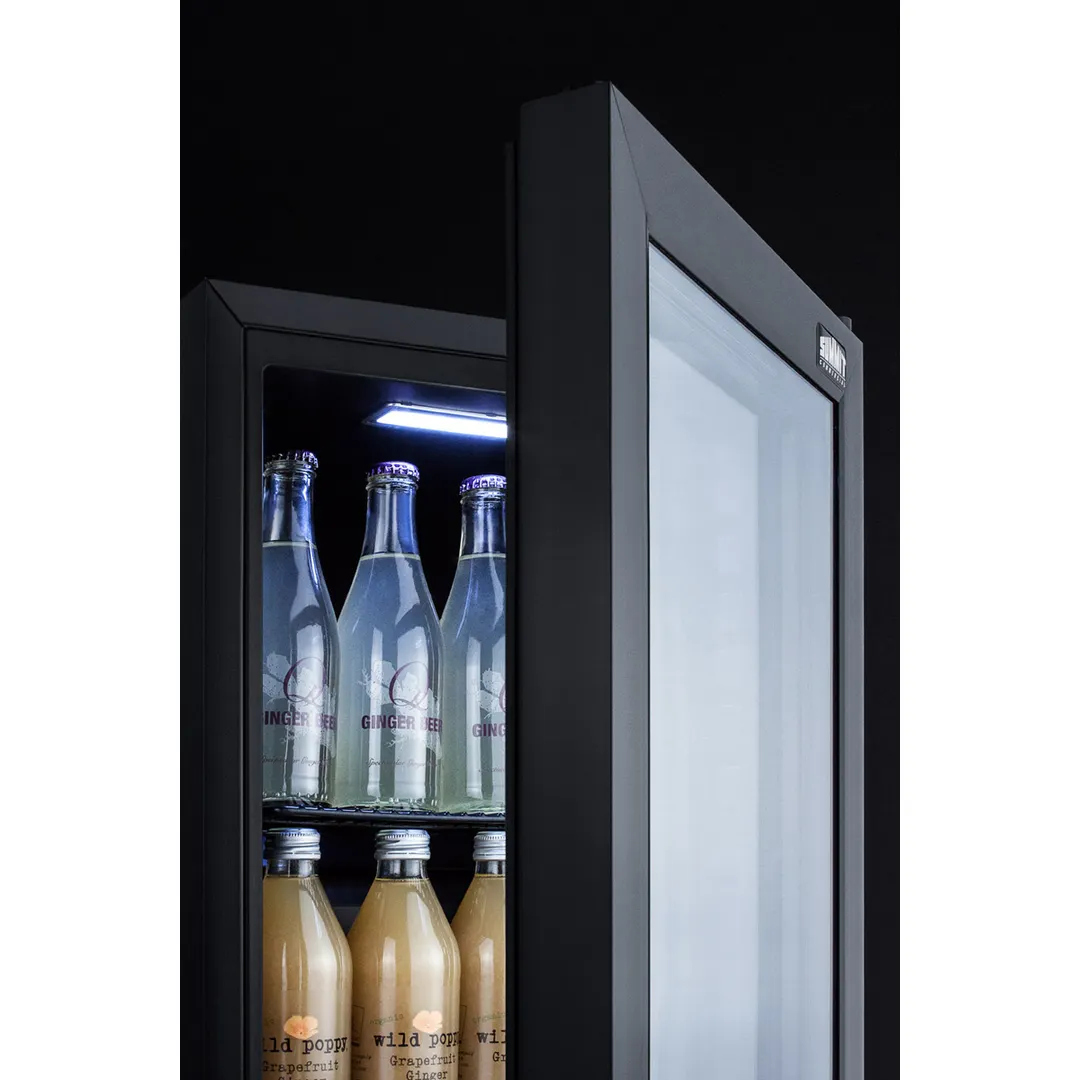 Summit SCR114L Glass Door Beverage Merchandiser, 0.85 cu.ft, Black, Reversible, Thermostat, 115V