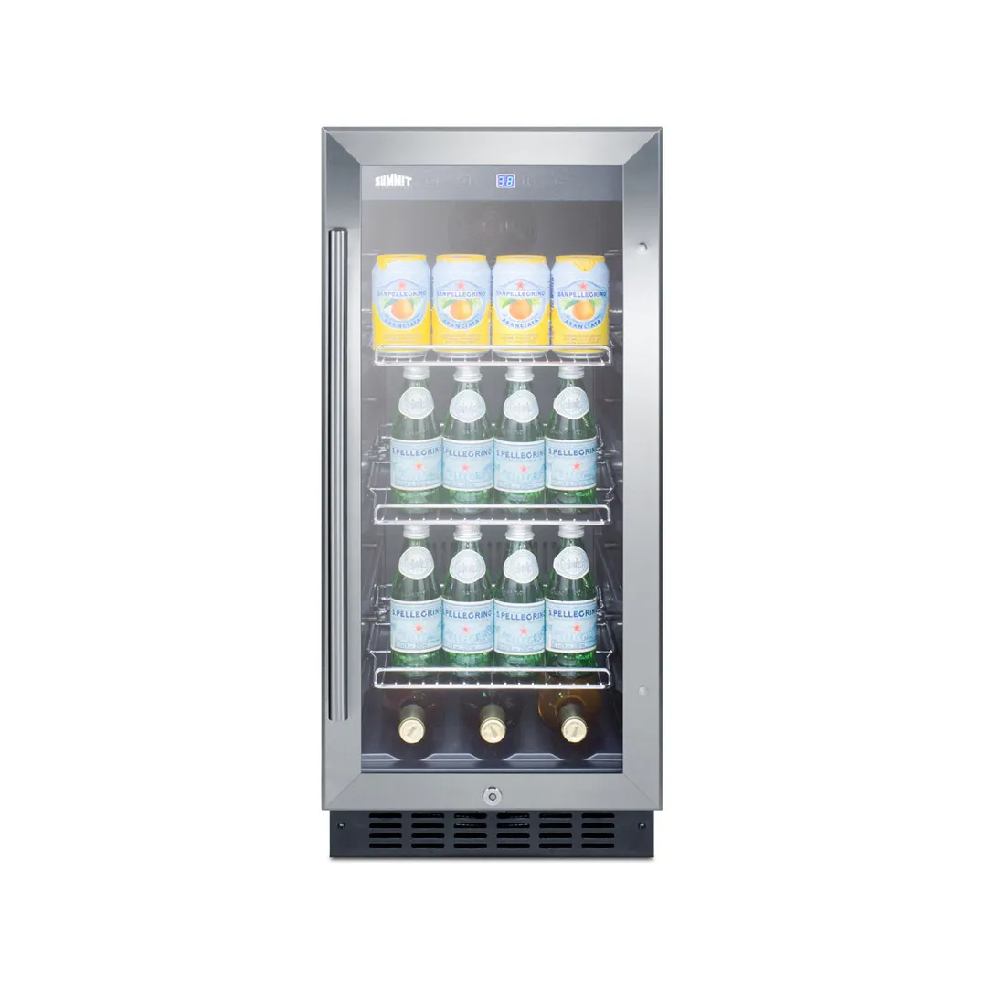 Summit SCR1536BGCSS Beverage Merchandiser Refrigerator, 2.45 cu.ft, Glass Door, 115V ETL‑S