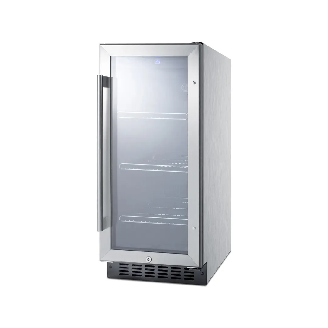 Summit SCR1536BGCSS Beverage Merchandiser Refrigerator, 2.45 cu.ft, Glass Door, 115V ETL‑S