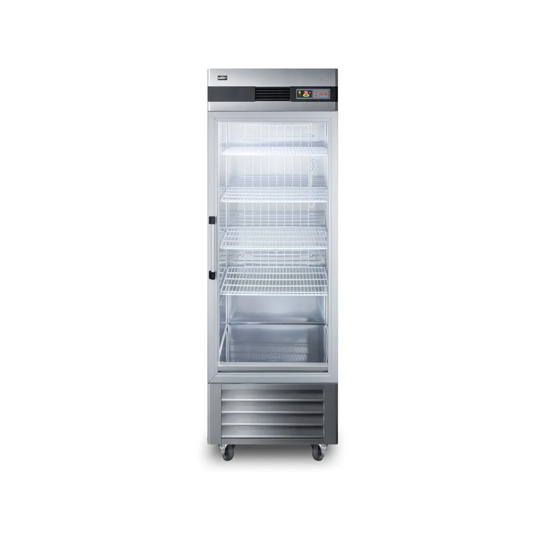 Summit SCR23SSG 28" 1-Section Reach-In Refrigerator w/ Right Hinged Glass Door, Bottom Mount, Stainless Steel, 23 cu. ft.