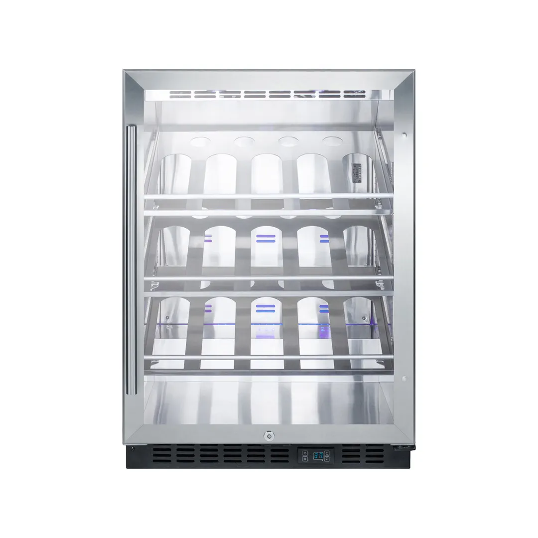 Summit SCR610BLCH 24" Glass Door Wine Refrigerator, Single Temperature, 20 Bottles