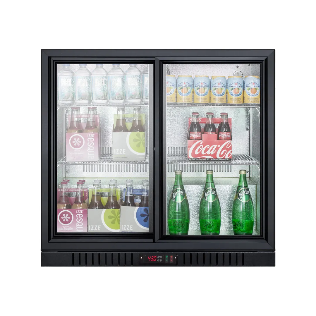 Summit SCR700B Merchandiser, 7.4 cu.ft., Black, Two Sliding Glass Doors with Lock, Shelves, Thermostat