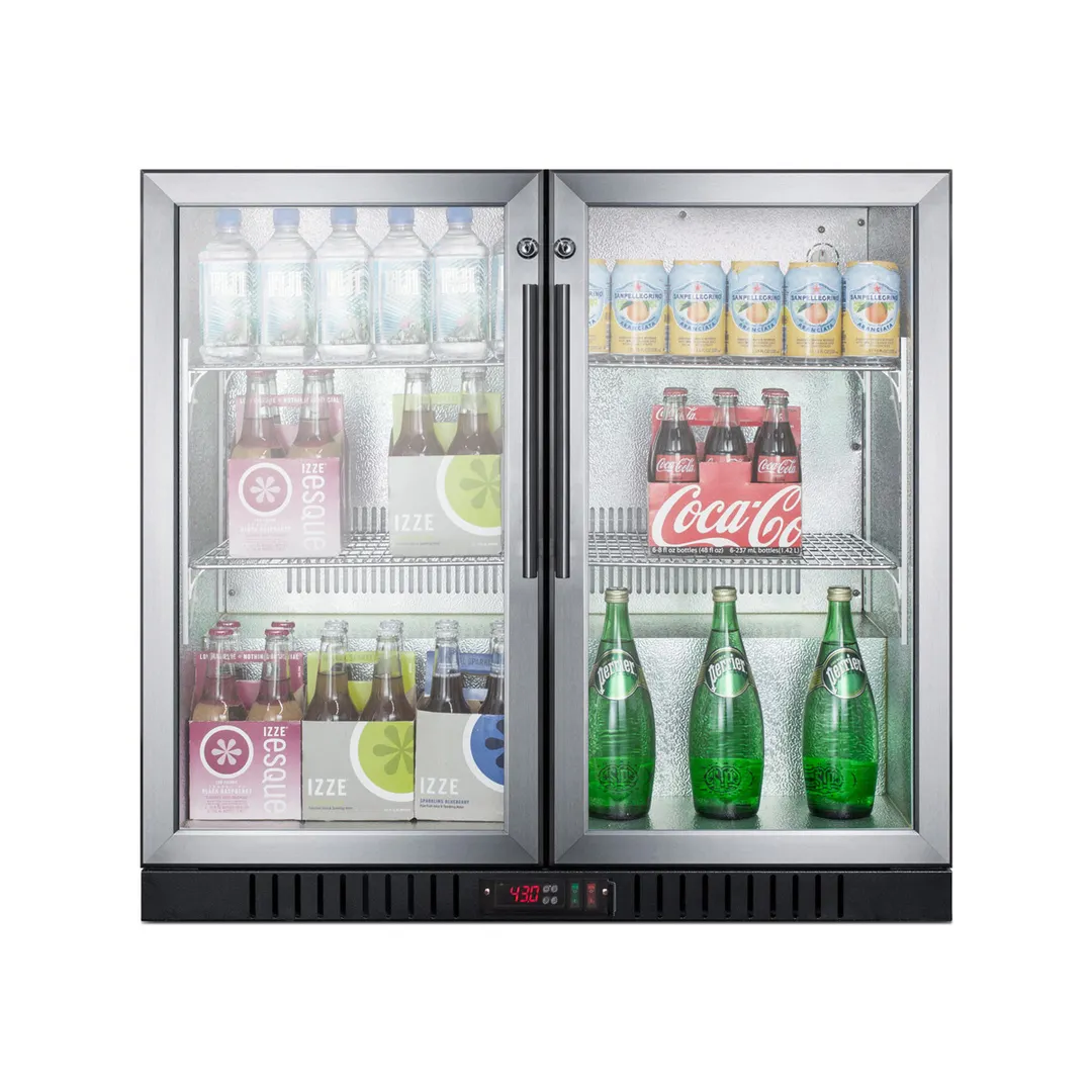 Summit SCR7012DB Beverage Merchandiser in Black, Two Swing Glass Door w/ Lock, 7.4 cu. ft.