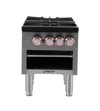 Magic Chef MCCSR2A 18" Natural Gas Stock Pot Range w/ (2) Three Ring Burners, Front to Back Design, Manual Controls, 80.000 BTU