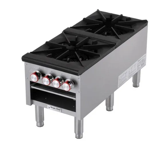 Magic Chef MCCSR2A 18" Natural Gas Stock Pot Range w/ (2) Three Ring Burners, Front to Back Design, Manual Controls, 80.000 BTU