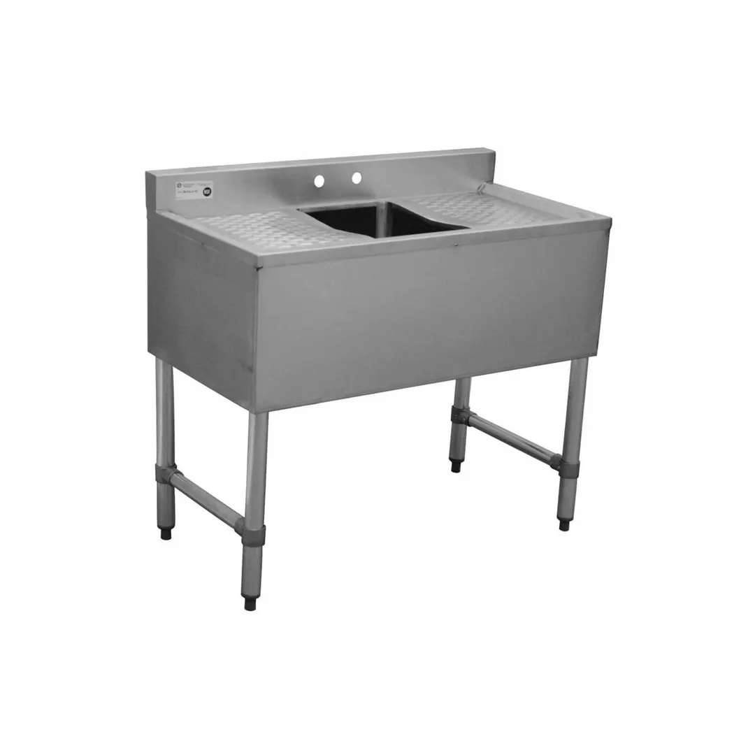 Serv-Ware BAR1B36-LR-CWP 36" 1 Compartment Underbar Sink w/ 2 Drainboards, 4" Faucet Holes