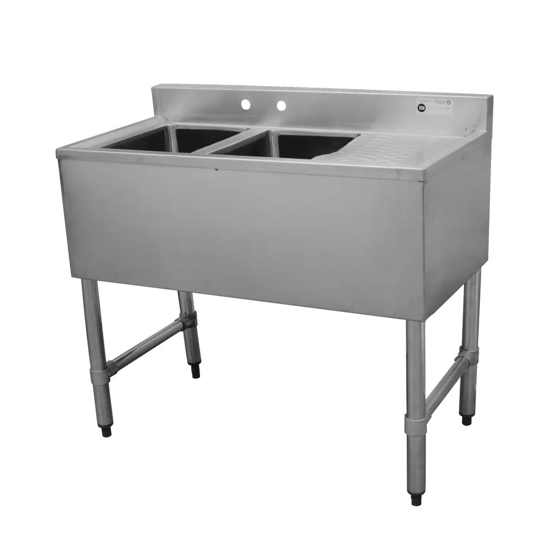 Serv-Ware BAR2B26-CWP 26" 2 Compartment Underbar Sink w/ 4" Faucet Holes, No Drainboards