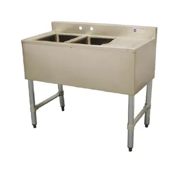 Serv-Ware BAR2B36-L-CWP 36" 2 Compartment Underbar Sink w/ 1 Left Drainboard, 4" Faucet Holes