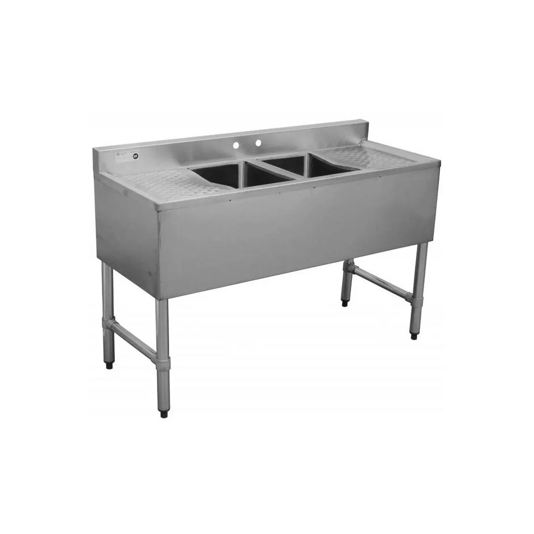 Serv-Ware BAR2B48-LR-CWP 48" 2 Compartment Underbar Sink w/ 2 Drainboards, 4" Faucet Holes