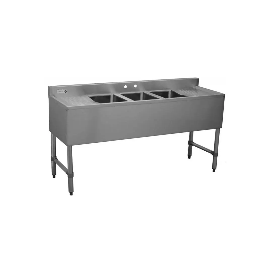 Serv-Ware BAR3B72-LR-CWP 72" 3 Compartment Underbar Sink w/ 2 Drainboards, 4" Faucet Holes