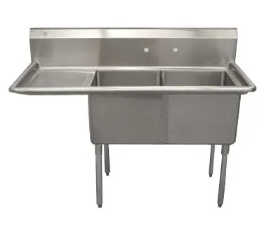 Serv-Ware D2CWP1818L-18 56" Two Compartment Sink, 18"W x 18"L Bowl With Left-Hand Drainboard