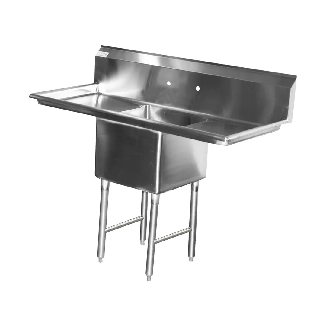 Serv-Ware E1CWP18182-24 66" One Compartment Sink, 18"W x 18"L Bowl With 2 Drainboards