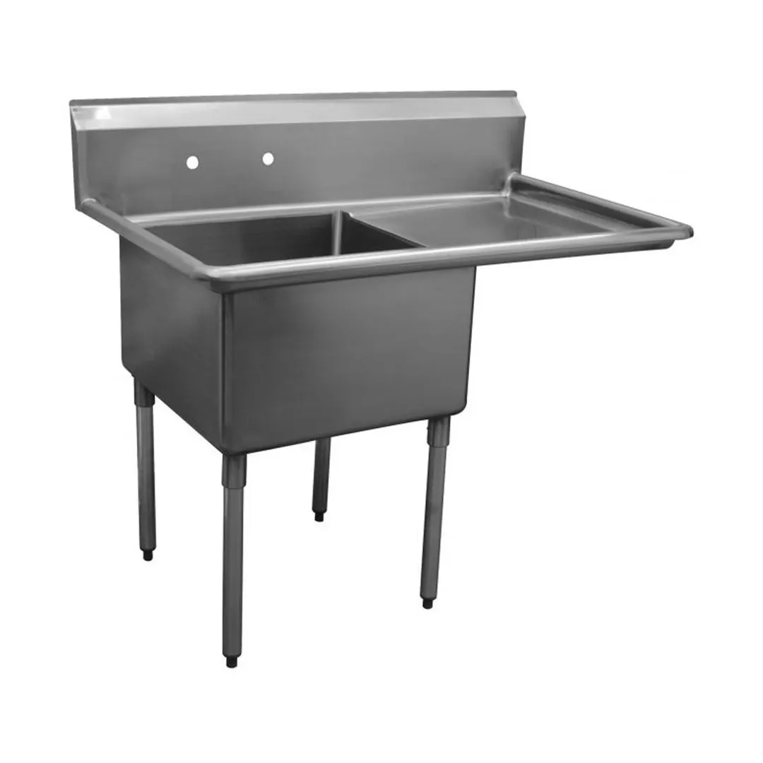 Serv-Ware E1CWP1824R-24 44.5" One Compartment Sink, 18"W x 24"L Bowl With Right-Hand Drainboards