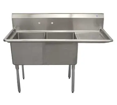 Serv-Ware E2CWP2424R-24 74" Two Compartment Sink, 24"W x 30"L Bowl With Right-Hand Drainboard