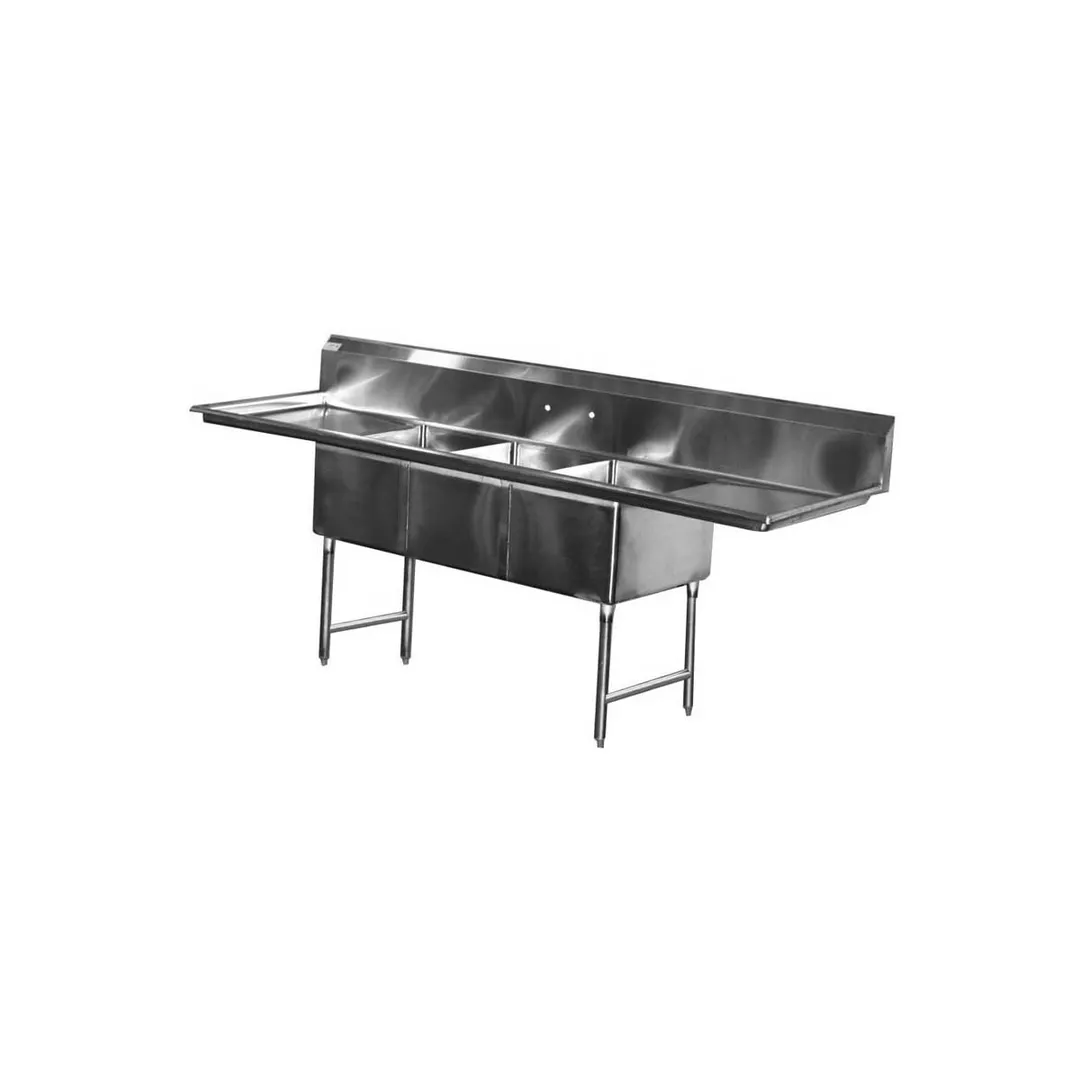 Serv-Ware E3CWP2424 77" Three Compartment Sink, 24"W x 24"L Bowl Without Drainboard