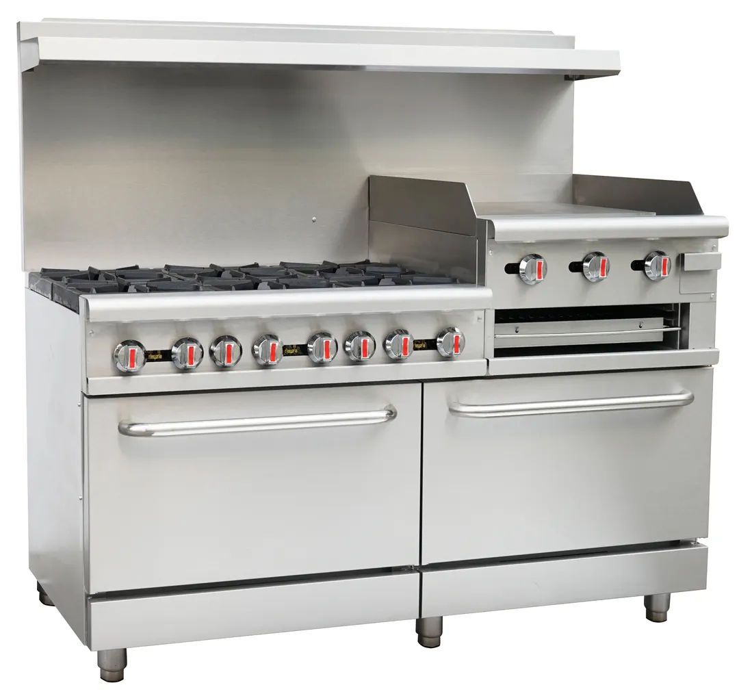 Serv-Ware SGR-6B-24RG 60" Gas Restaurant Range w/ (6) Open Burners, 24" Raised Griddle, (2) Ovens,