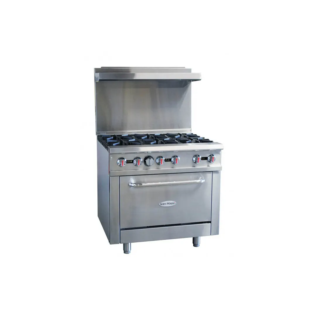 Serv-Ware SGR-6B 36" Gas Restaurant Range w/ (6) Open Burners, (1) Standard Oven, 211.000 BTU