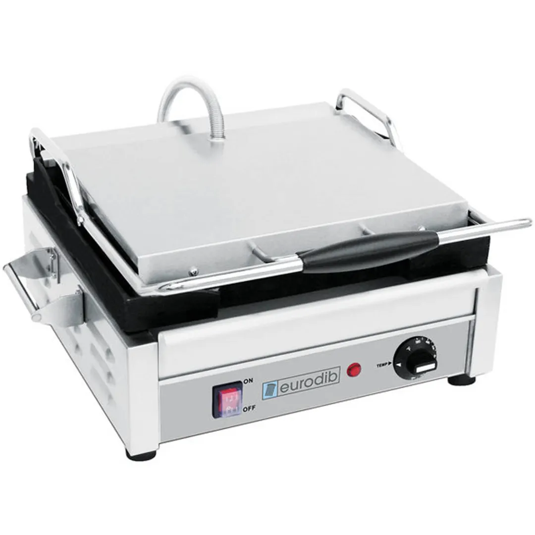 Eurodib SFE02345240 Single Panini Sandwich Grill w/ Cast Iron Grooved Plates, 240V