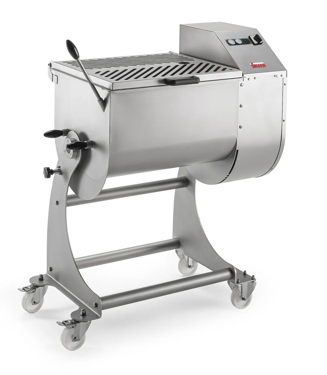 SIRMAN 40808206TF IP 180 BA XP Electric Meat Mixer, 397lb capacity, stainless steel double paddle kneader, 3 HP motor, 220V/3-phase, 2250W, tilting tub