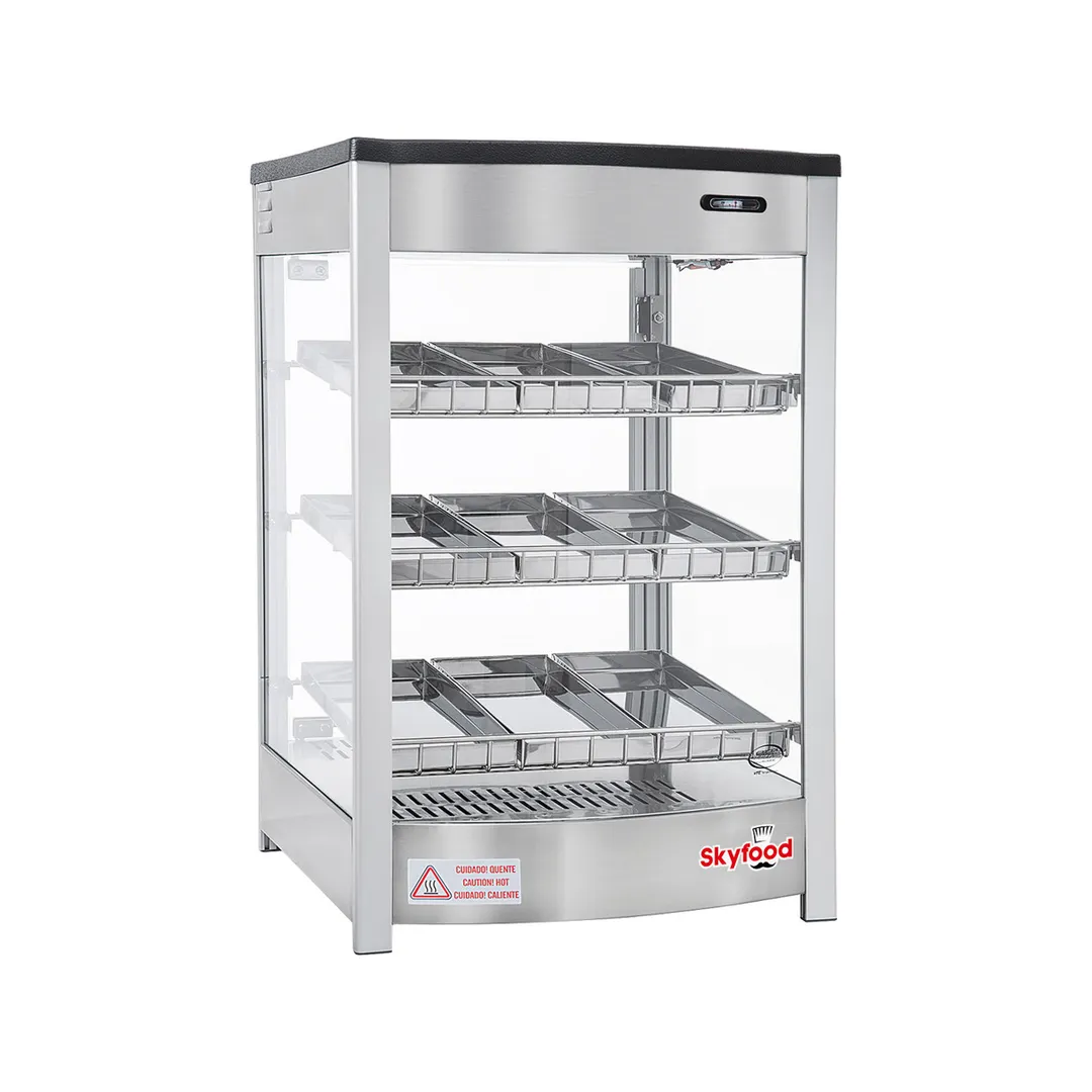 Skyfood FWD3S9P 18" Steam Line Food Warmer Display Case with Triple Shelf,  (9) Pans