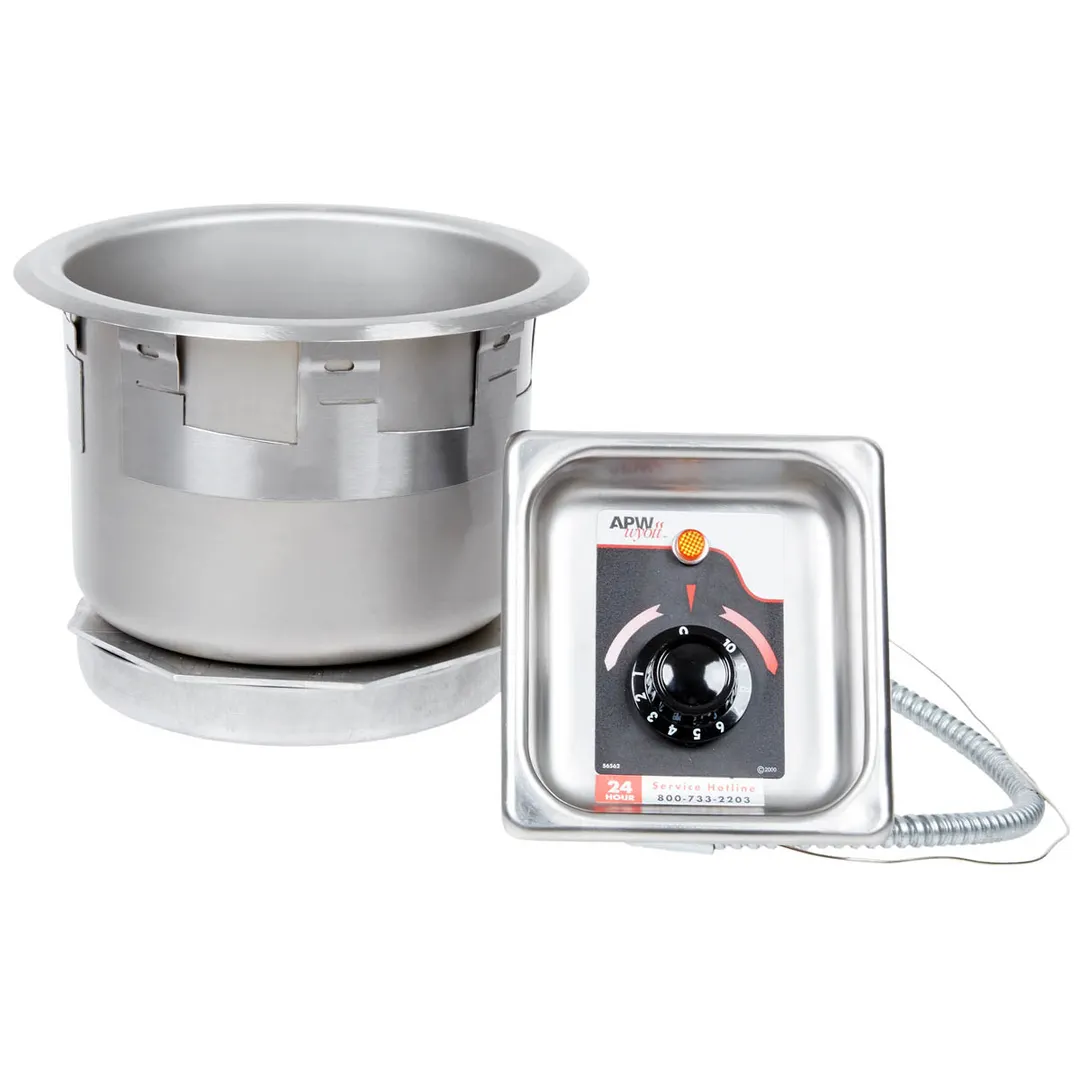 APW Wyott SM-50-7DS ULS Round Drop-In Soup Well, 8-1/2" Diameter, 7 Quart, w/ drain