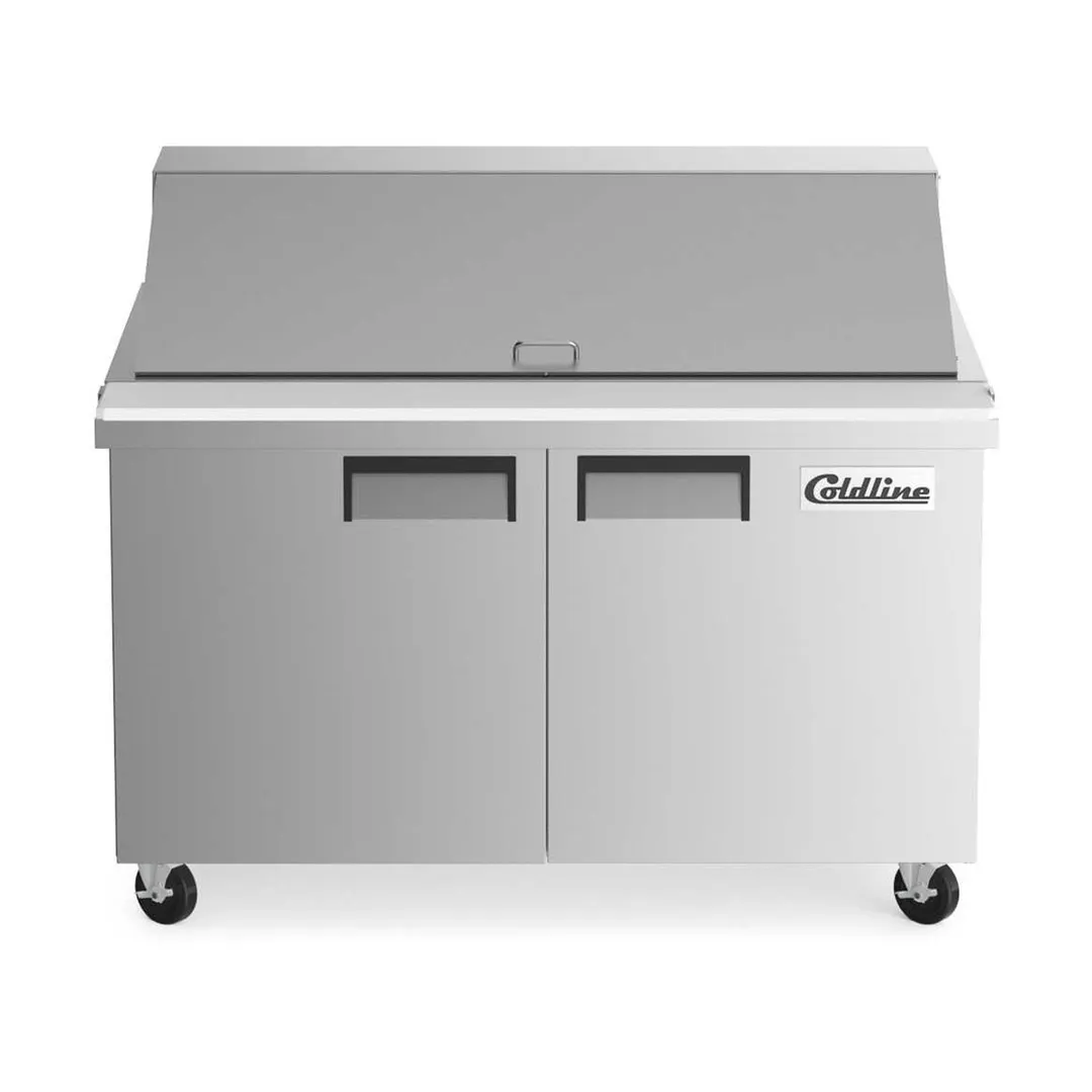 Coldline SMP48 46-4/5" 2-Door Mega Top Sandwich and Salad Prep Table, 18 Pans, Stainless Steel