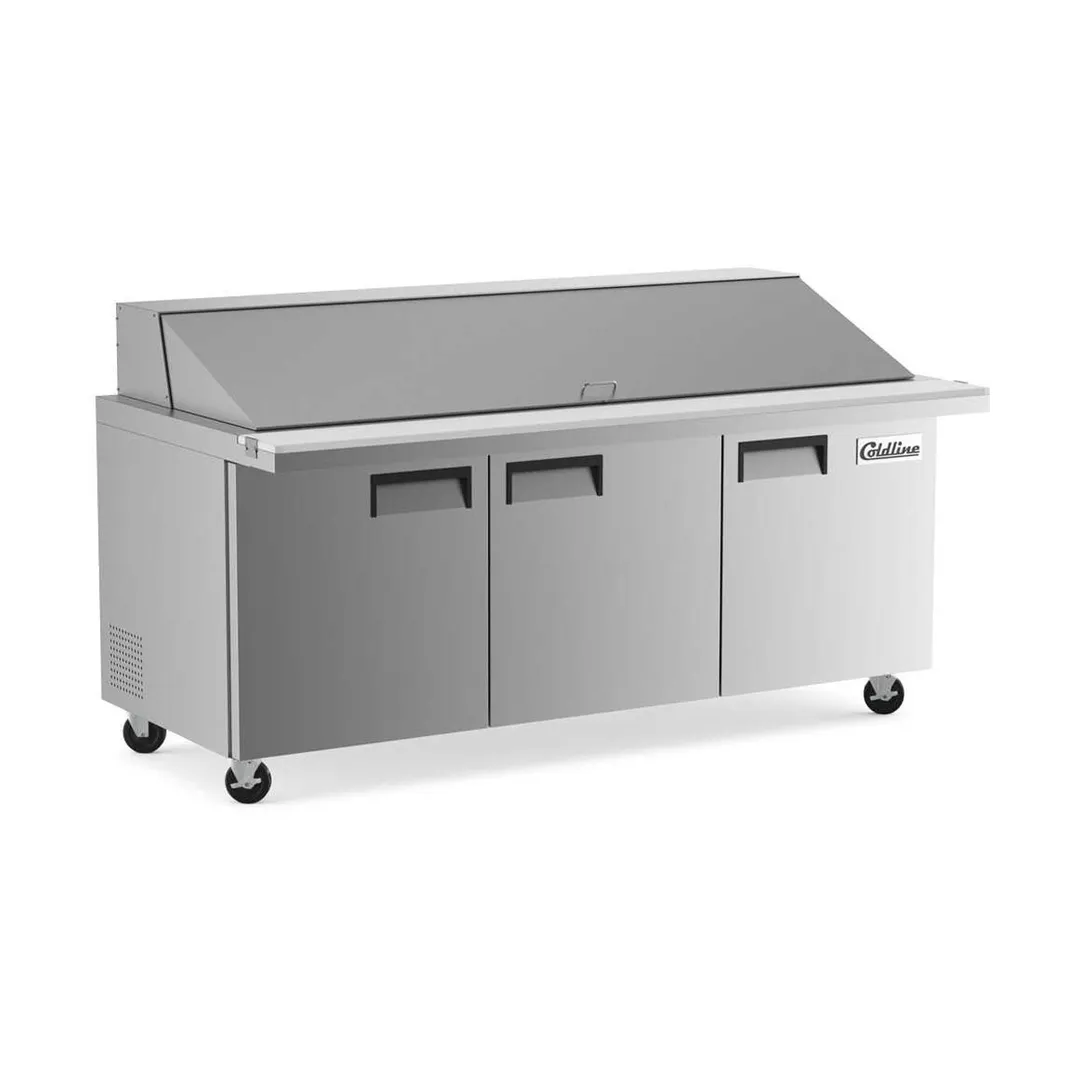 Coldline SMP72 70-2/5" 3-Door Mega Top Sandwich and Salad Prep Table, 30 Pans, Stainless Steel