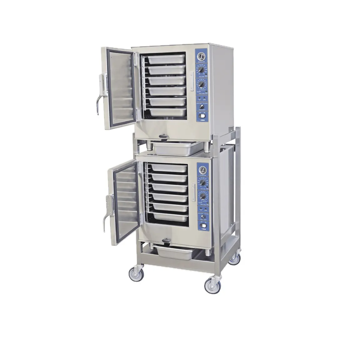 Sterling SP208-10-3-AF DCA DBL 12 Pan Boilerless Convection Steamer, (2) Stacked, Stand w/ Casters