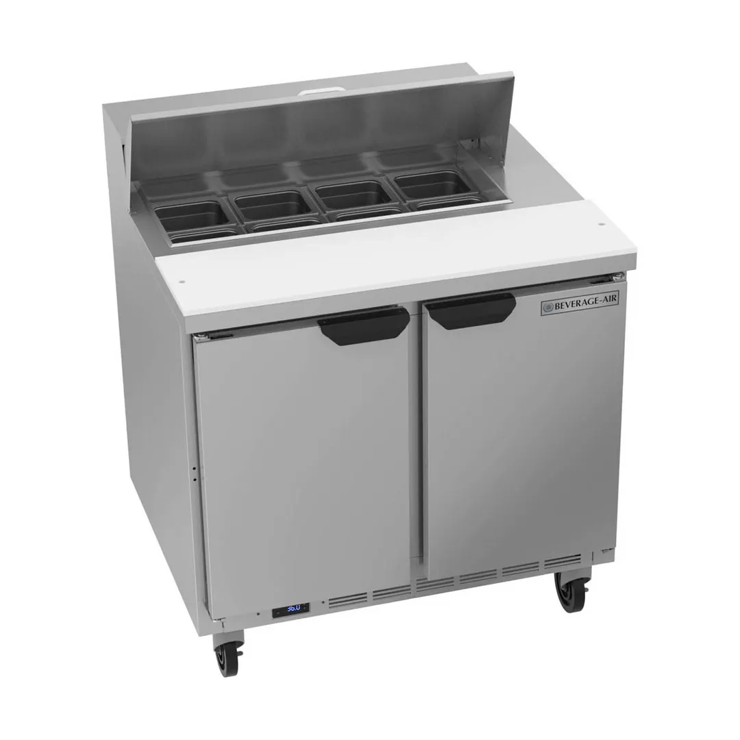 Beverage Air SPE36HC-08 36" Two Section Sandwich/Salad Prep Table w/ 2 Doors, 8 pans, 10 cu. ft.
